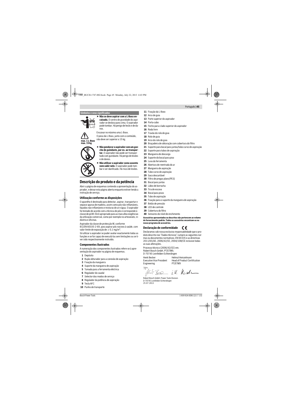 Descrição do produto e da potência | Bosch GAS 55 M AFC Professional User Manual | Page 45 / 264