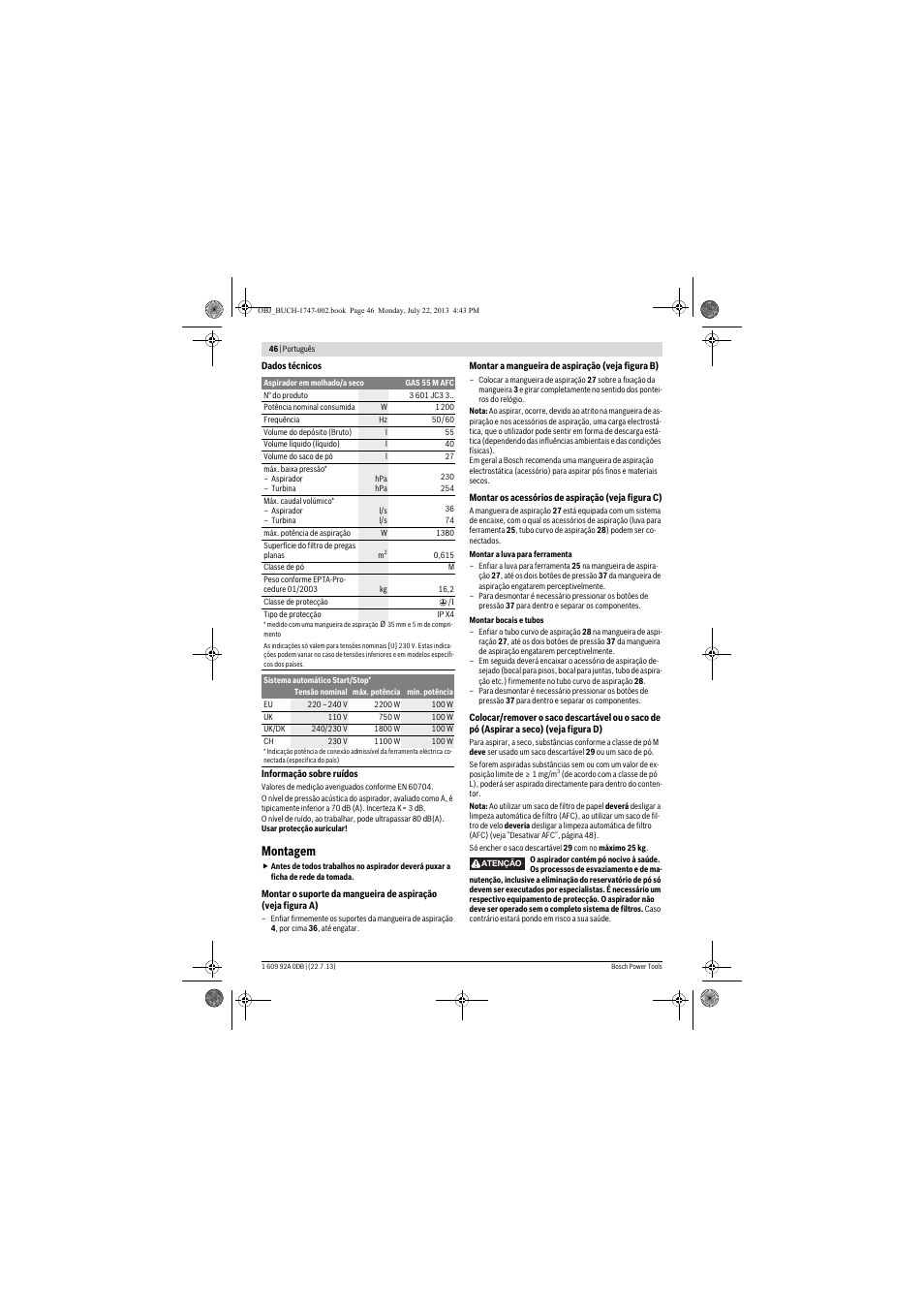 Montagem | Bosch GAS 55 M AFC Professional User Manual | Page 46 / 264