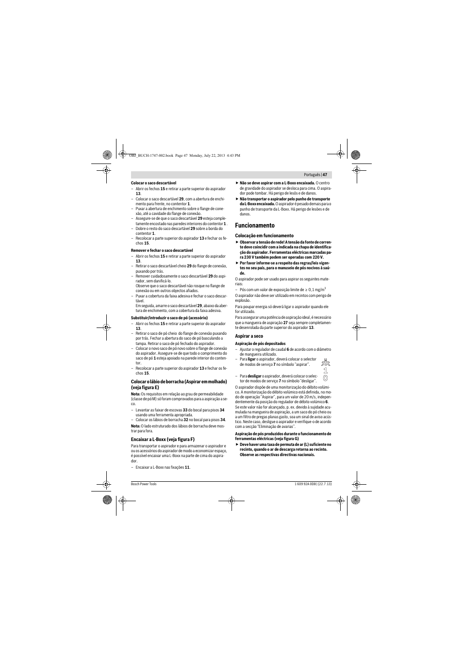 Funcionamento | Bosch GAS 55 M AFC Professional User Manual | Page 47 / 264
