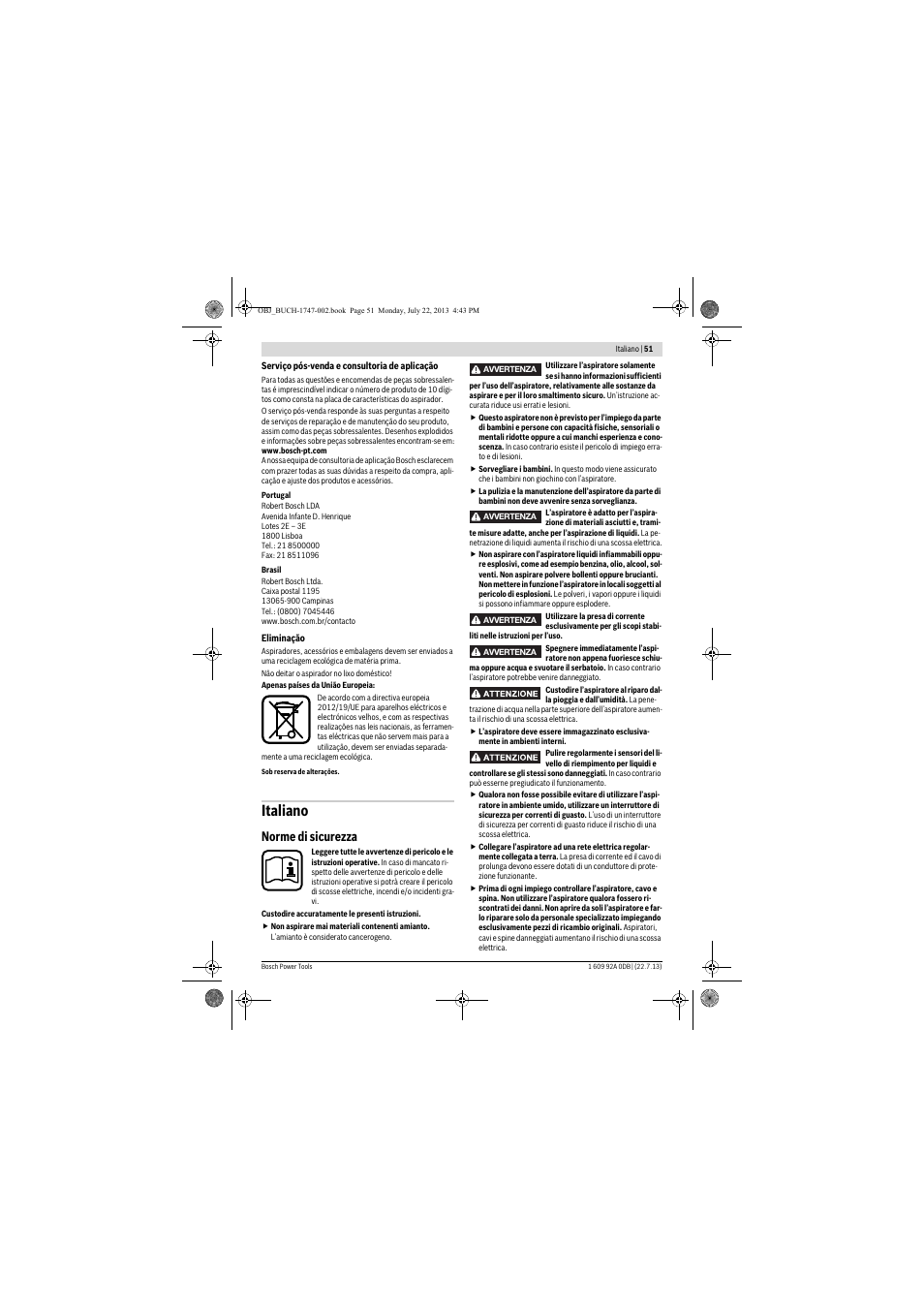 Italiano, Norme di sicurezza | Bosch GAS 55 M AFC Professional User Manual | Page 51 / 264