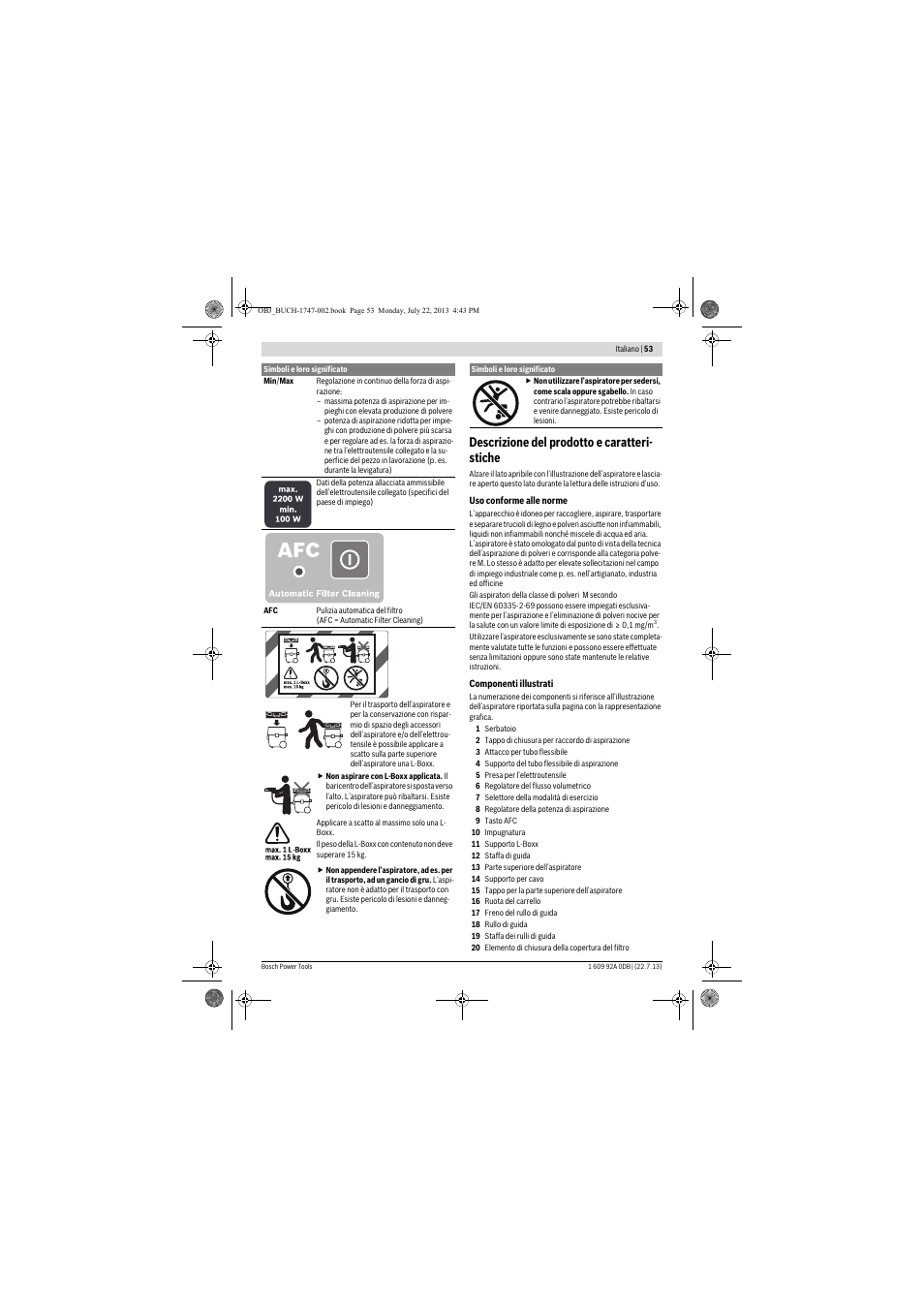 Descrizione del prodotto e caratteri- stiche | Bosch GAS 55 M AFC Professional User Manual | Page 53 / 264