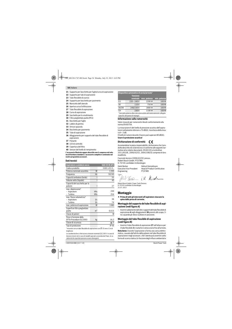 Montaggio | Bosch GAS 55 M AFC Professional User Manual | Page 54 / 264