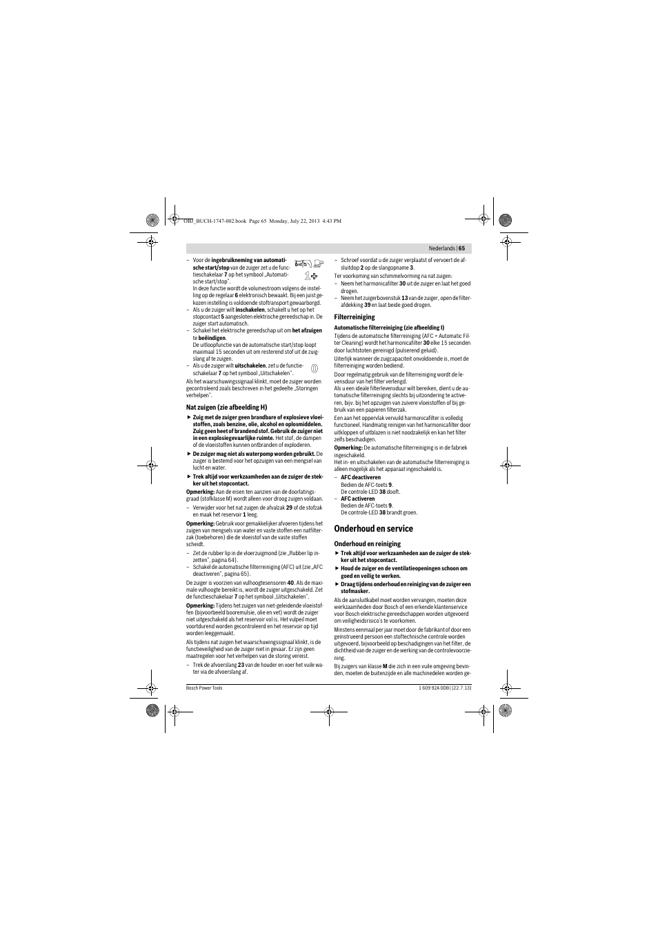 Onderhoud en service | Bosch GAS 55 M AFC Professional User Manual | Page 65 / 264