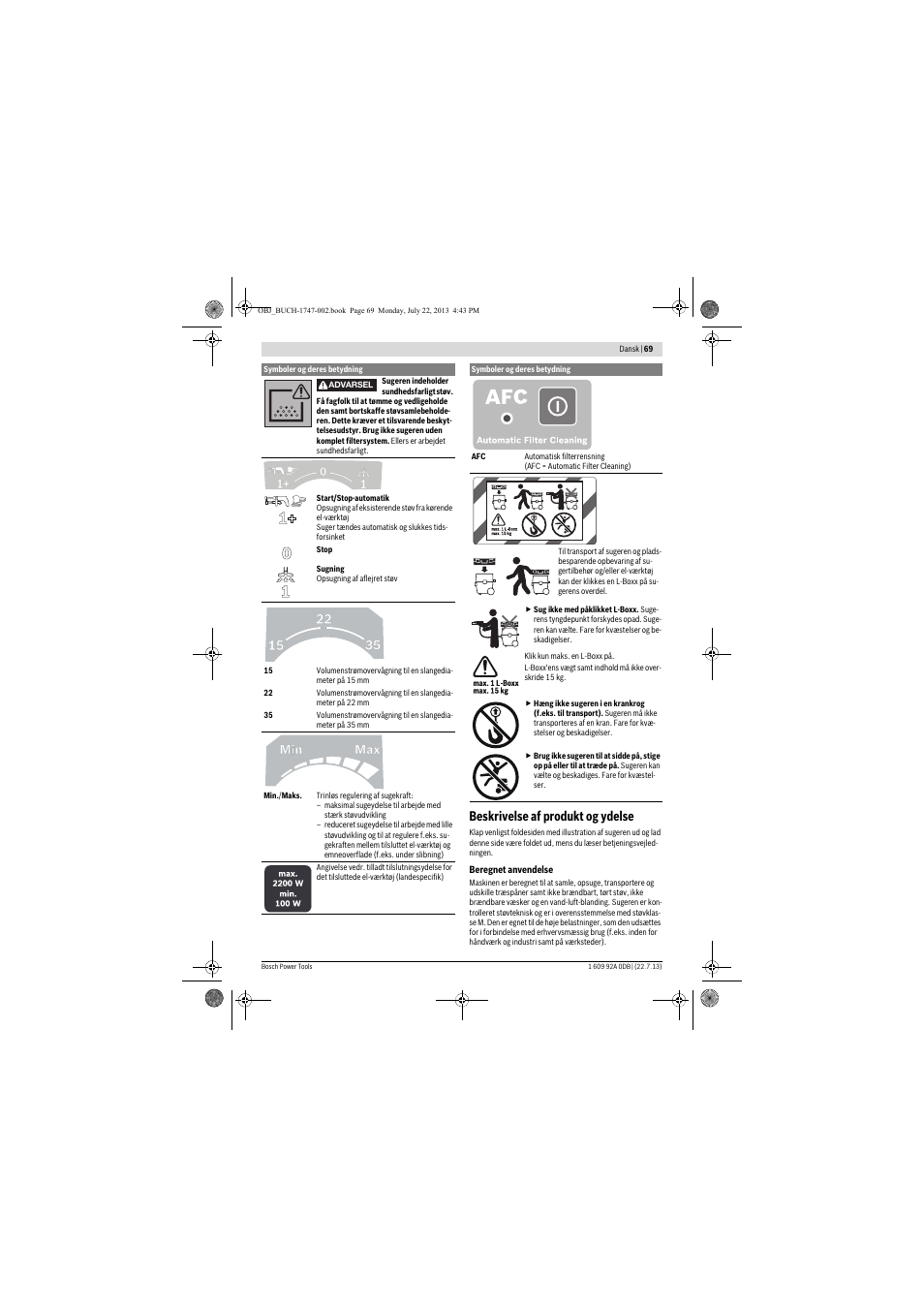 Beskrivelse af produkt og ydelse | Bosch GAS 55 M AFC Professional User Manual | Page 69 / 264