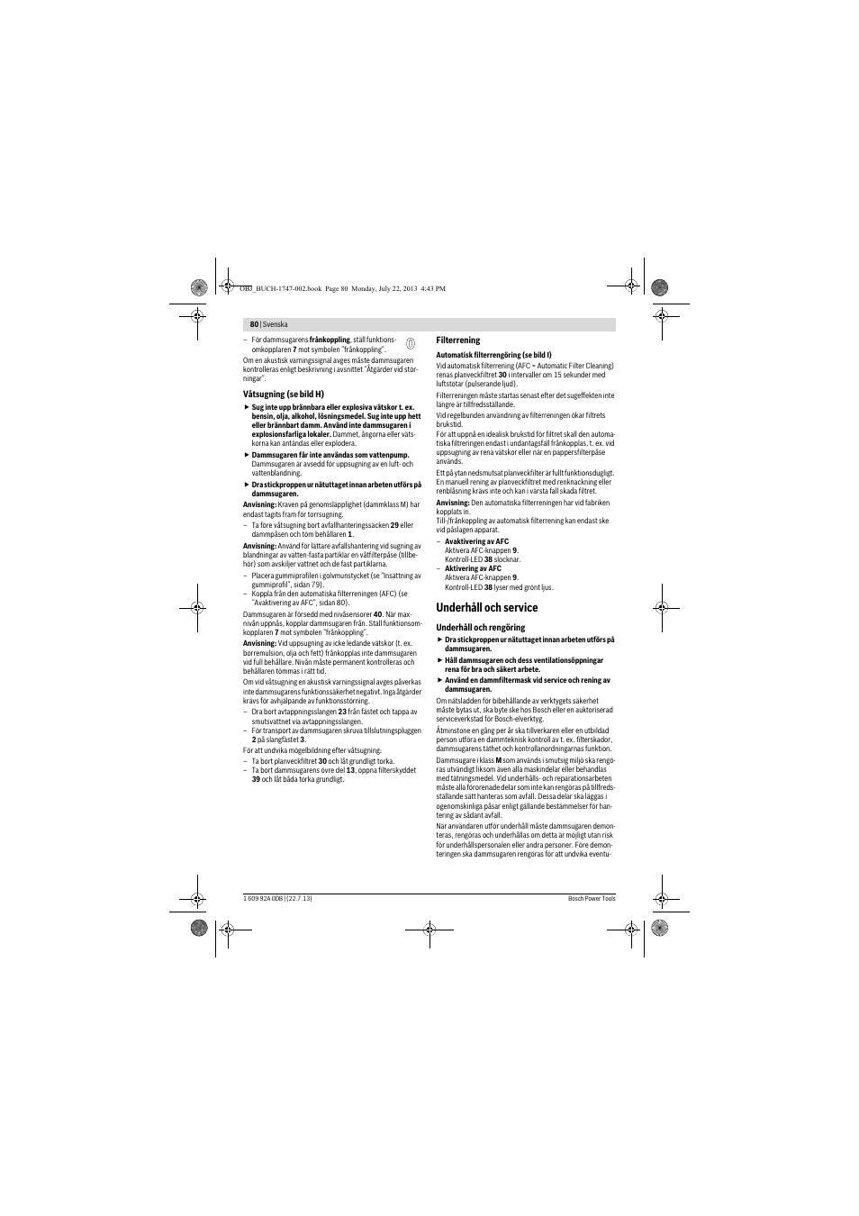 Underhåll och service | Bosch GAS 55 M AFC Professional User Manual | Page 80 / 264