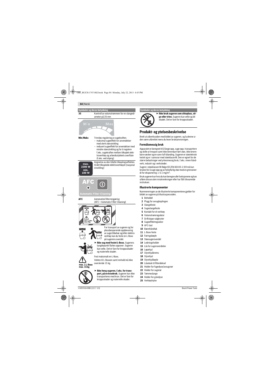 Produkt- og ytelsesbeskrivelse | Bosch GAS 55 M AFC Professional User Manual | Page 84 / 264