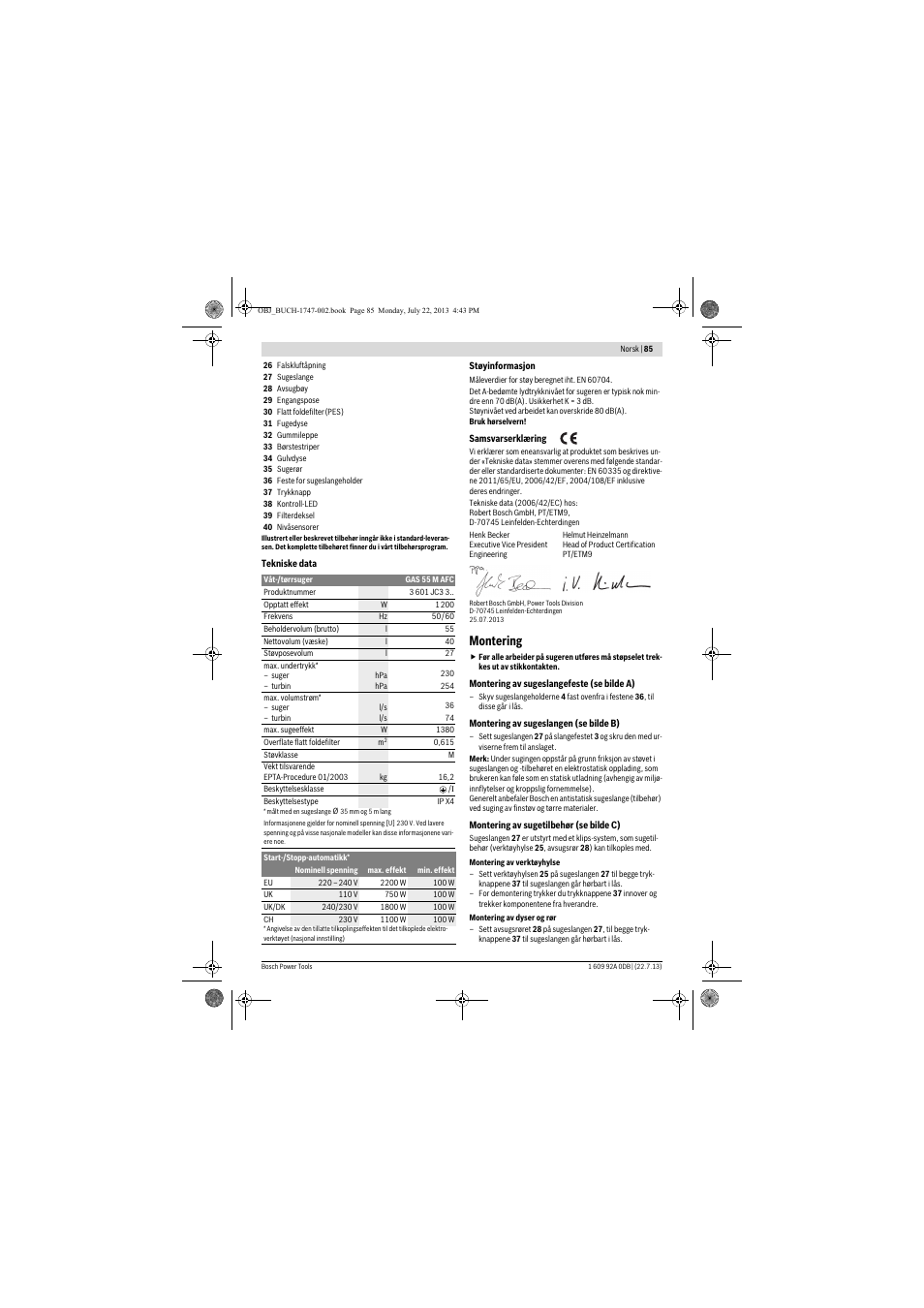 Montering | Bosch GAS 55 M AFC Professional User Manual | Page 85 / 264