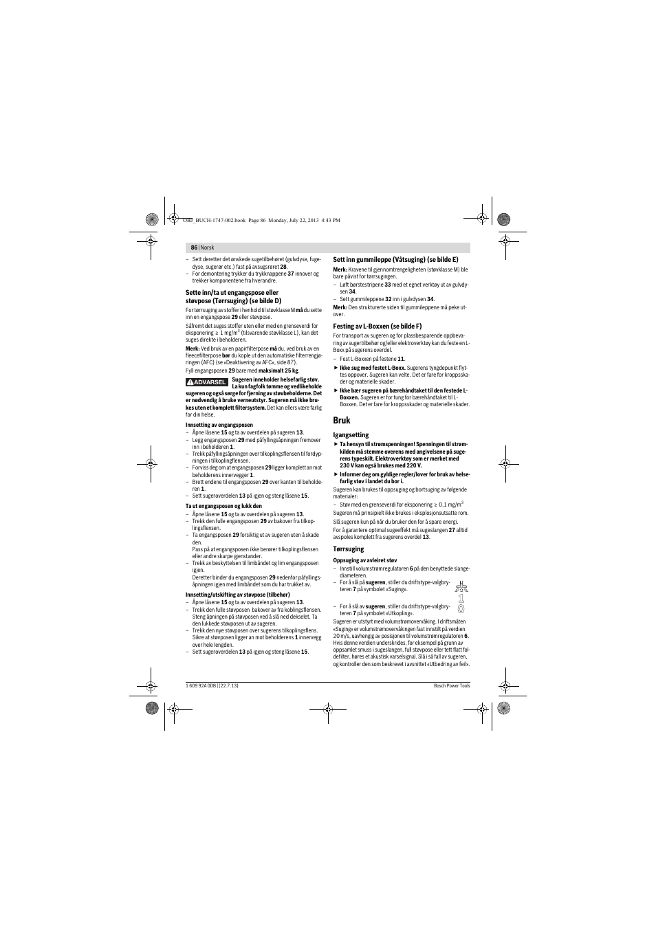 Bruk | Bosch GAS 55 M AFC Professional User Manual | Page 86 / 264