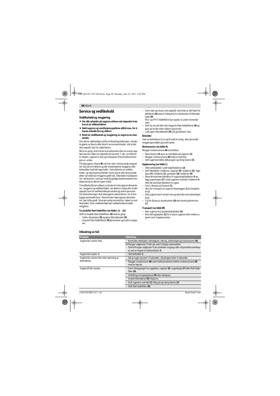 Service og vedlikehold | Bosch GAS 55 M AFC Professional User Manual | Page 88 / 264