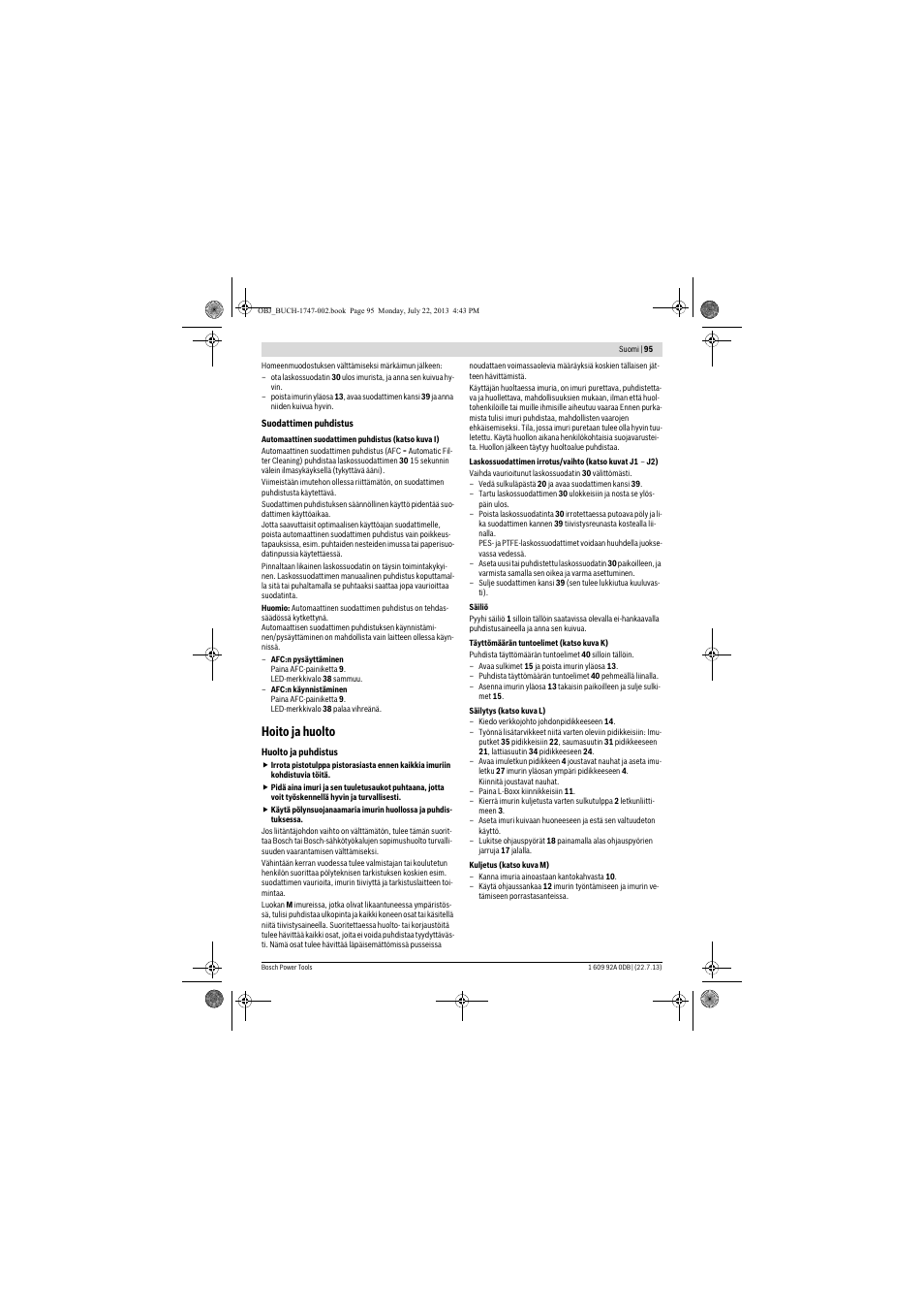 Hoito ja huolto | Bosch GAS 55 M AFC Professional User Manual | Page 95 / 264