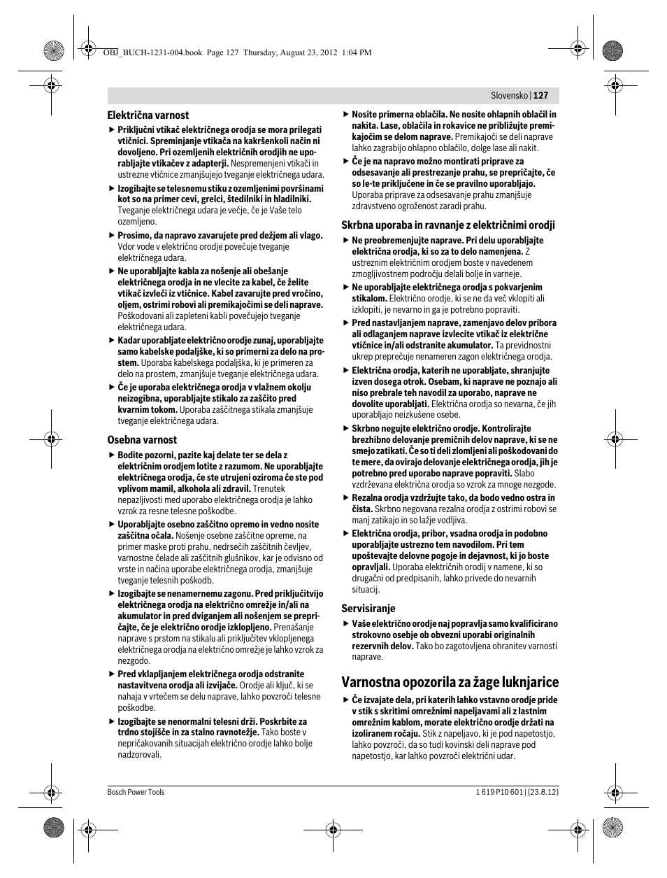 Varnostna opozorila za žage luknjarice | Bosch GST 90 E Professional User Manual | Page 127 / 178