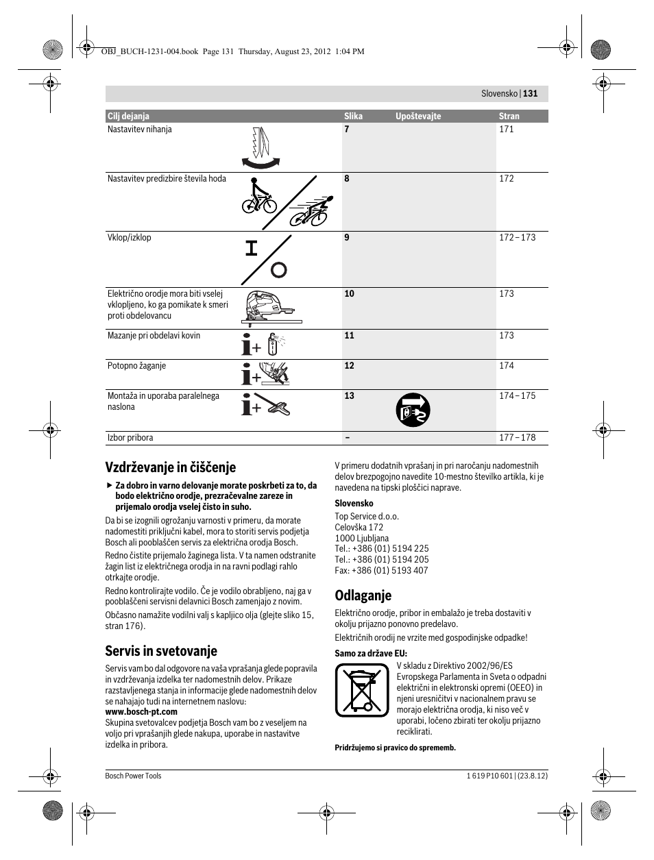 Vzdrževanje in čiščenje, Servis in svetovanje, Odlaganje | Bosch GST 90 E Professional User Manual | Page 131 / 178