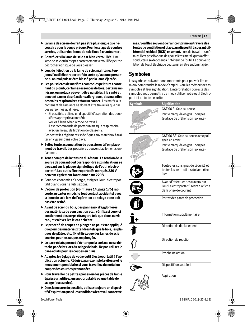 Symboles | Bosch GST 90 E Professional User Manual | Page 17 / 178