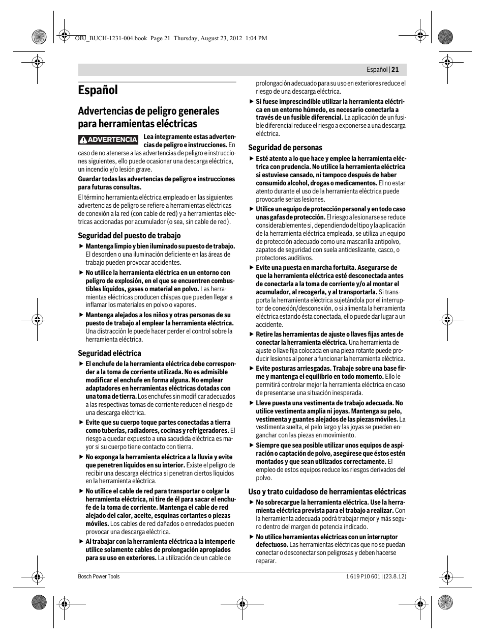 Español | Bosch GST 90 E Professional User Manual | Page 21 / 178