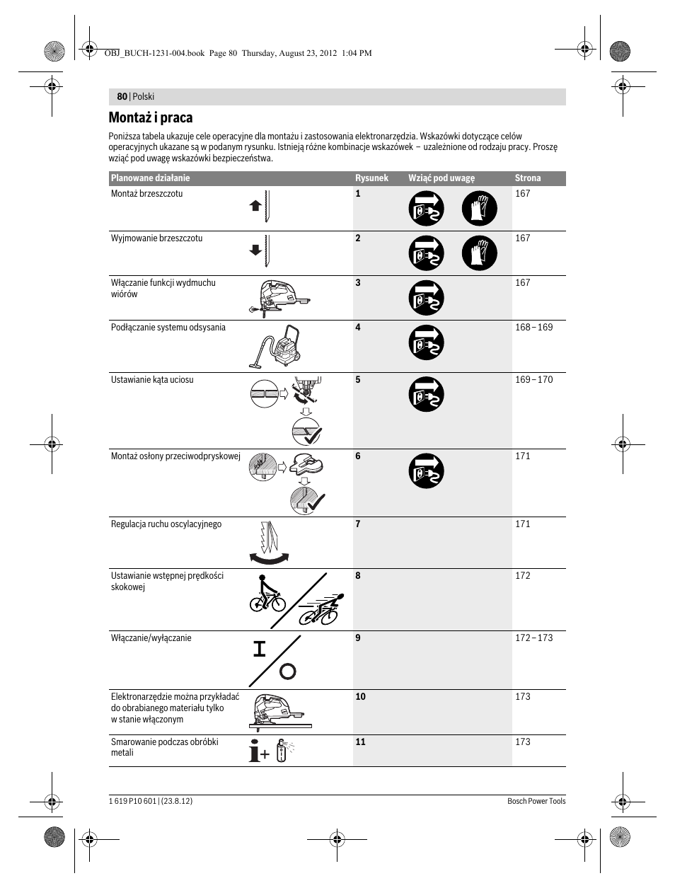 Montaż i praca | Bosch GST 90 E Professional User Manual | Page 80 / 178