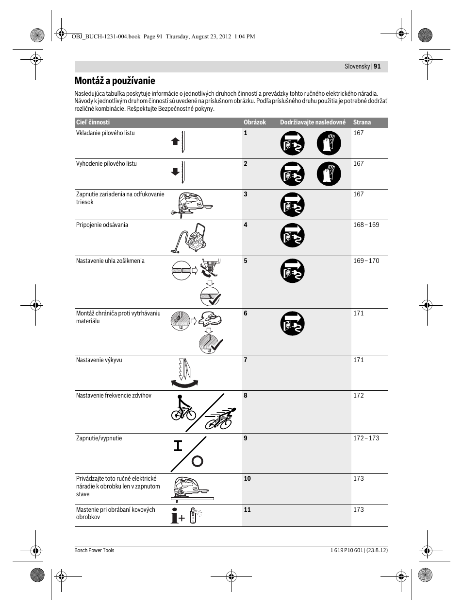 Montáž a používanie | Bosch GST 90 E Professional User Manual | Page 91 / 178