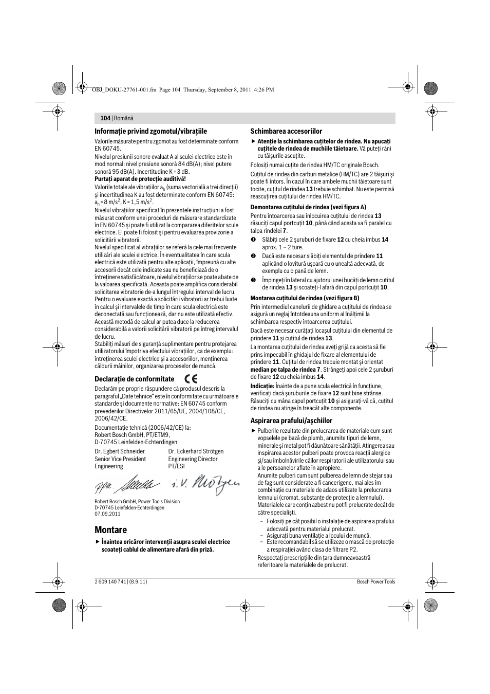 Montare | Bosch GHO 26-82 Professional User Manual | Page 104 / 142