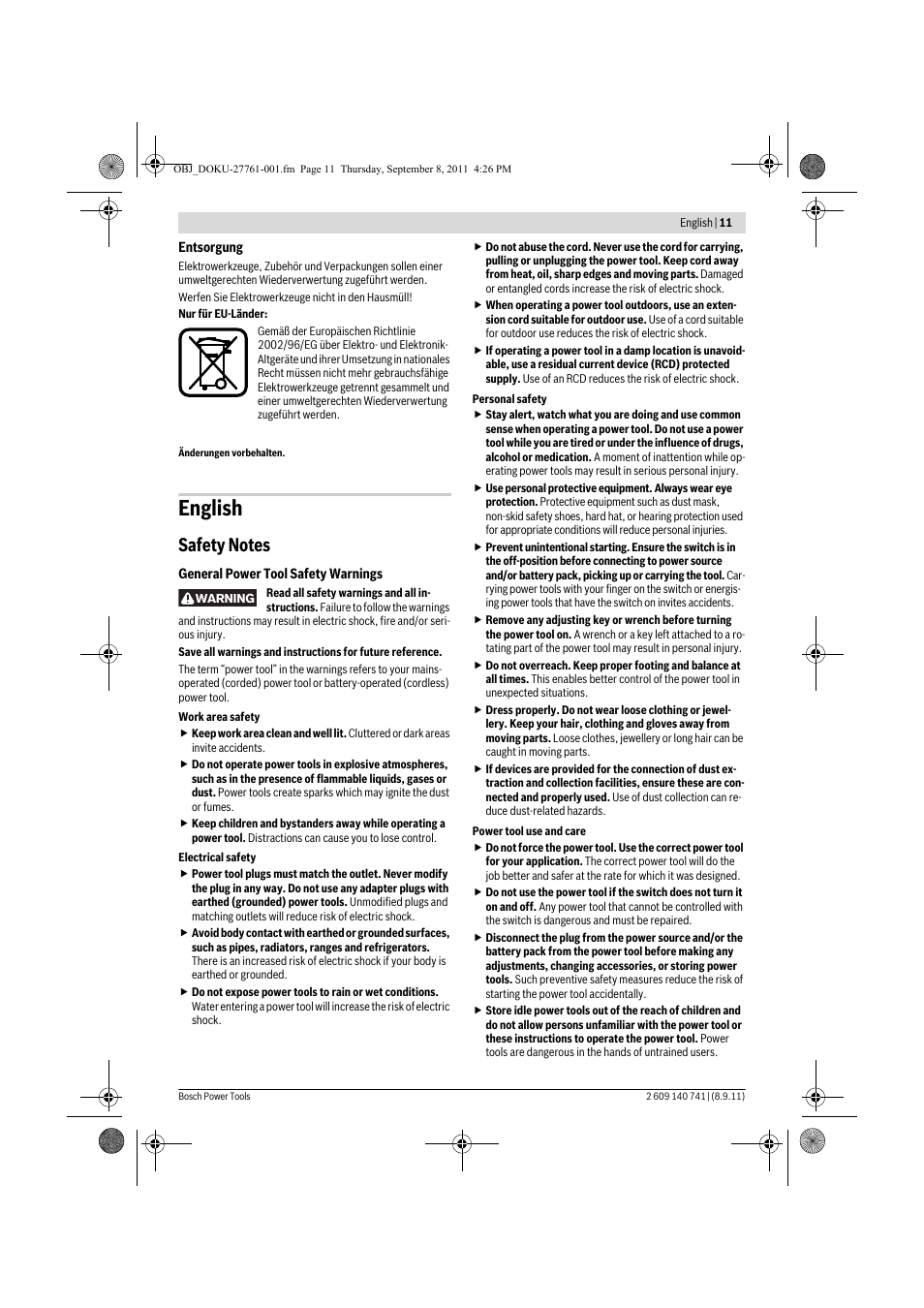 English | Bosch GHO 26-82 Professional User Manual | Page 11 / 142