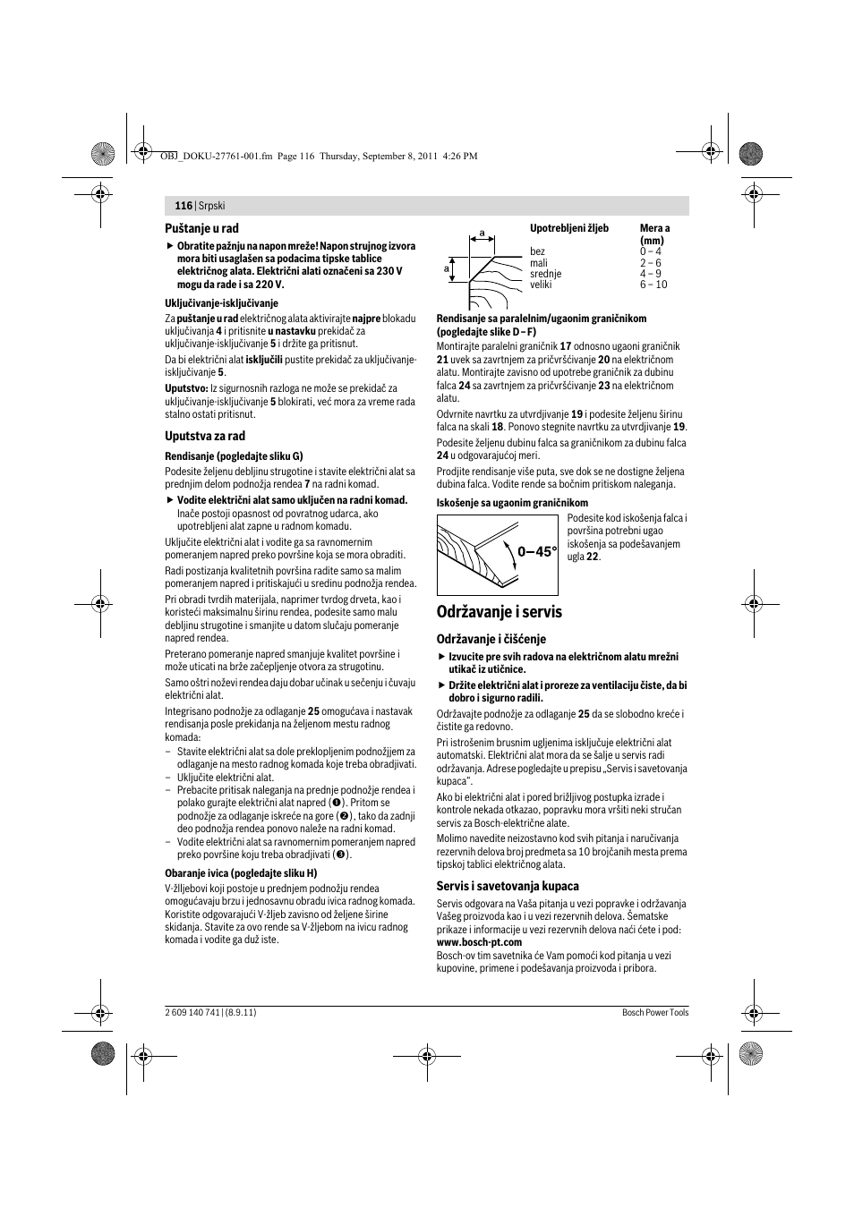 Održavanje i servis | Bosch GHO 26-82 Professional User Manual | Page 116 / 142