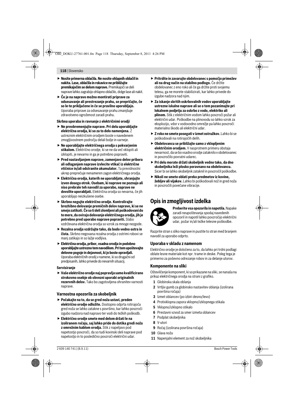 Opis in zmogljivost izdelka | Bosch GHO 26-82 Professional User Manual | Page 118 / 142