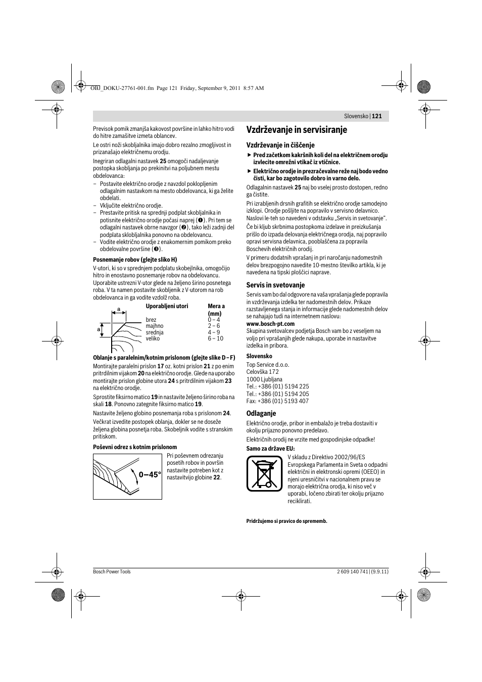 Vzdrževanje in servisiranje | Bosch GHO 26-82 Professional User Manual | Page 121 / 142