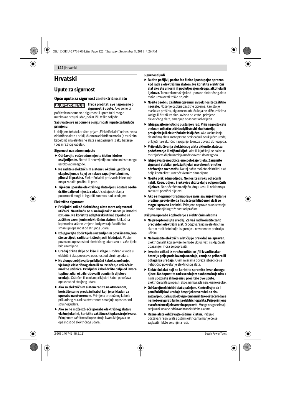 Hrvatski, Upute za sigurnost | Bosch GHO 26-82 Professional User Manual | Page 122 / 142