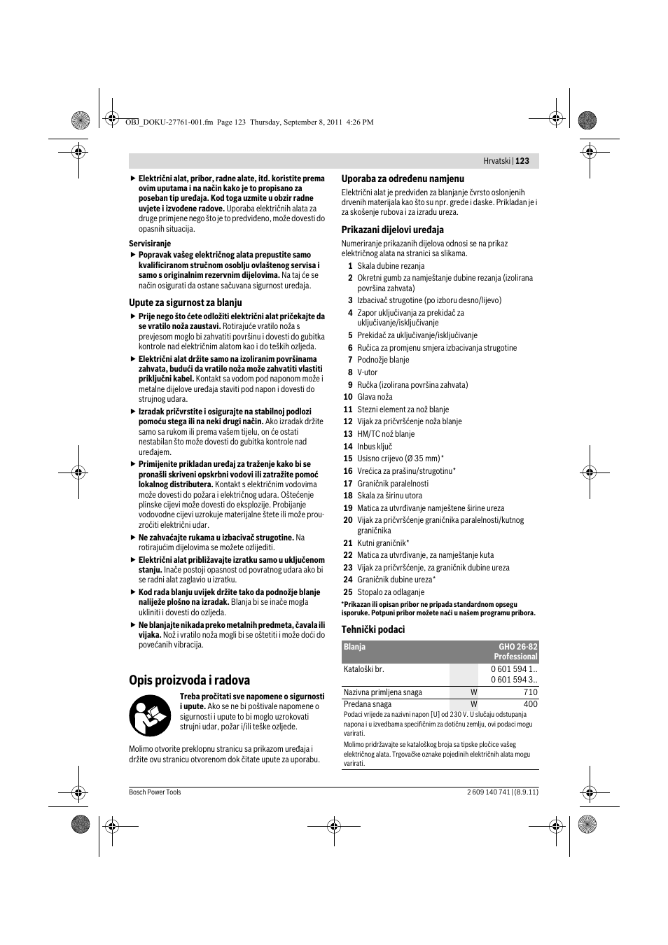 Opis proizvoda i radova | Bosch GHO 26-82 Professional User Manual | Page 123 / 142