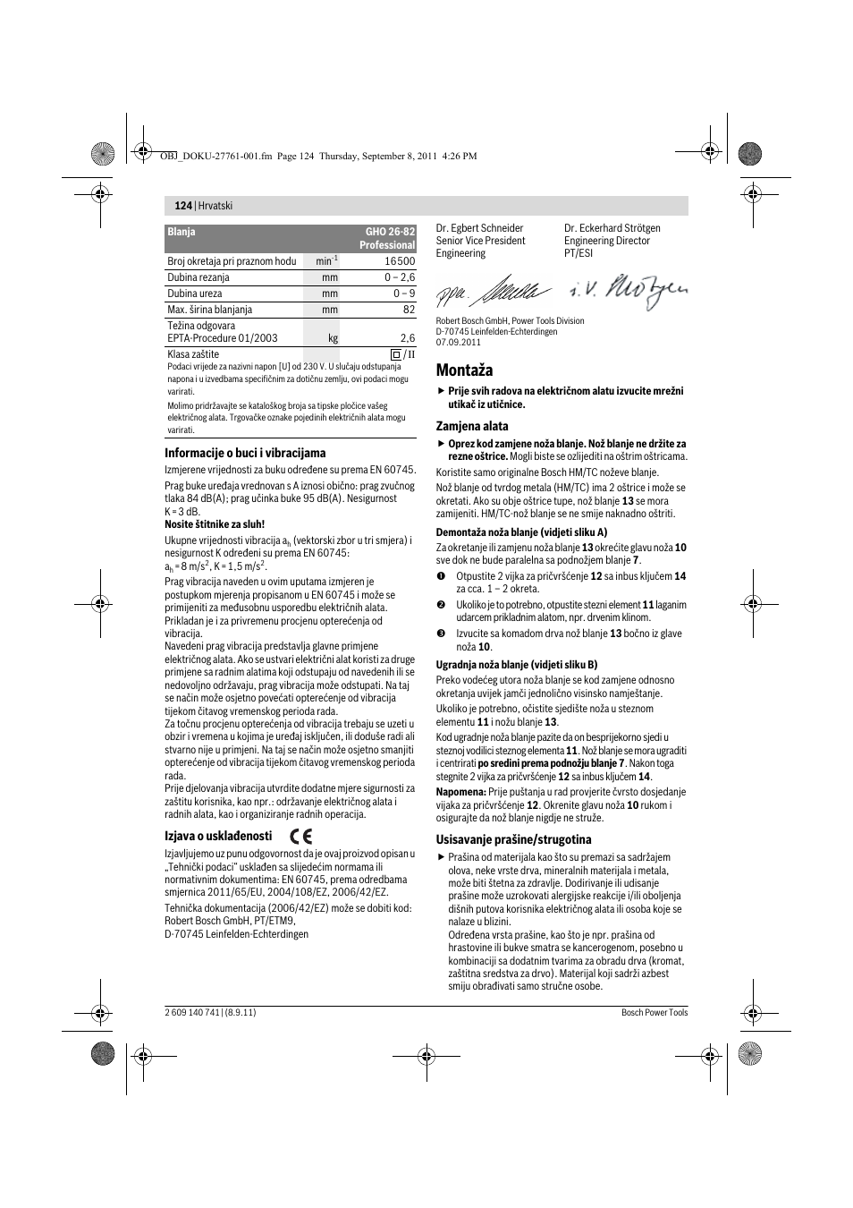 Montaža | Bosch GHO 26-82 Professional User Manual | Page 124 / 142
