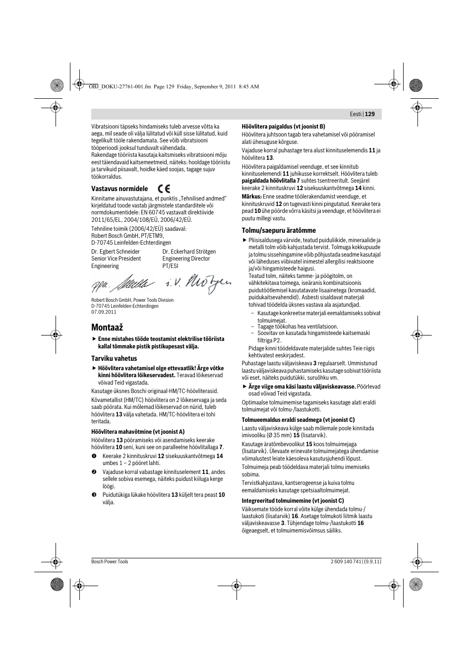 Montaaž | Bosch GHO 26-82 Professional User Manual | Page 129 / 142