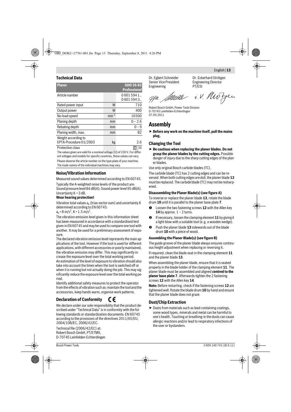 Assembly | Bosch GHO 26-82 Professional User Manual | Page 13 / 142