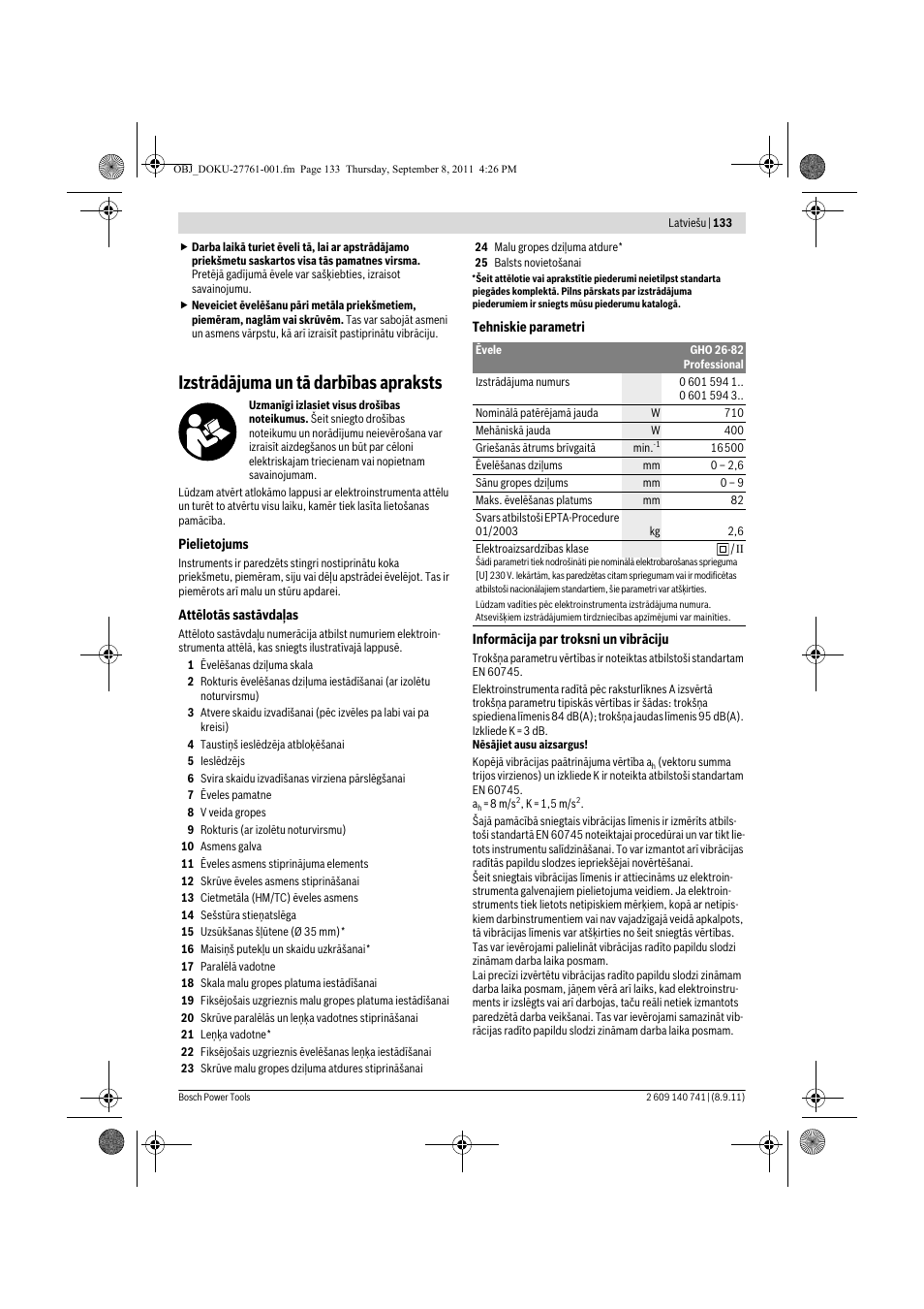 Izstrādājuma un tā darbības apraksts | Bosch GHO 26-82 Professional User Manual | Page 133 / 142