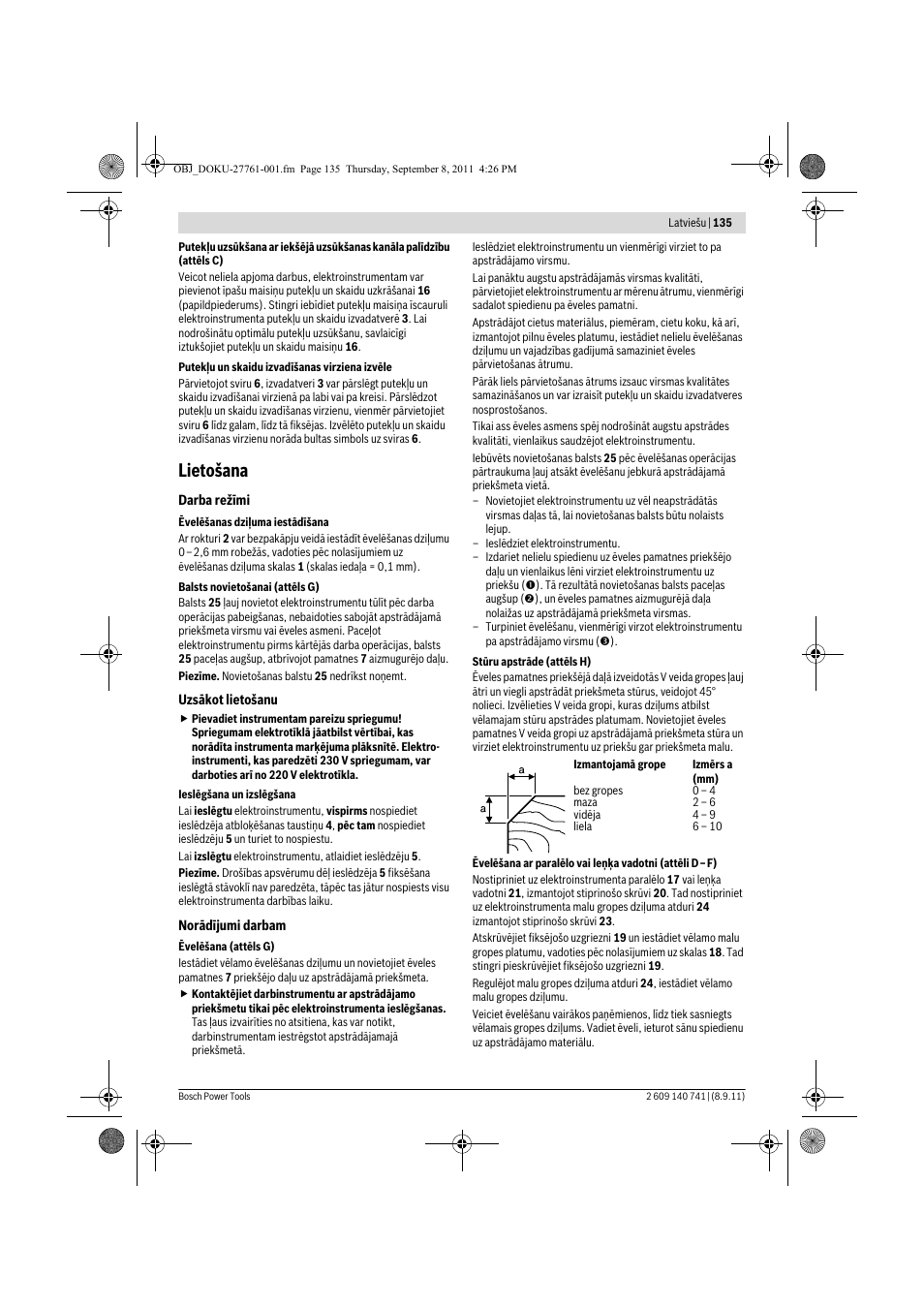 Lietošana | Bosch GHO 26-82 Professional User Manual | Page 135 / 142