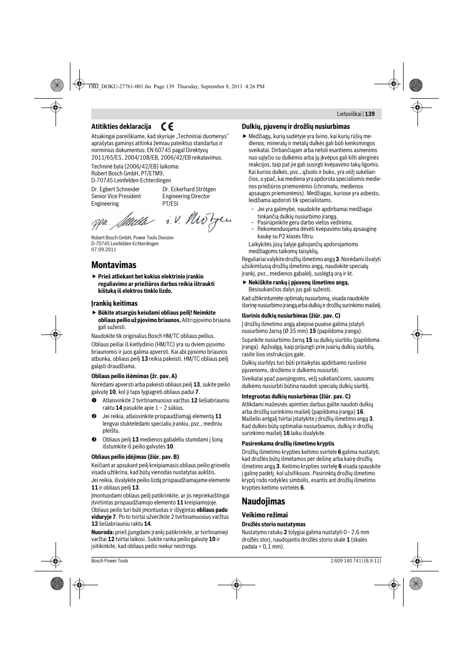 Montavimas, Naudojimas | Bosch GHO 26-82 Professional User Manual | Page 139 / 142
