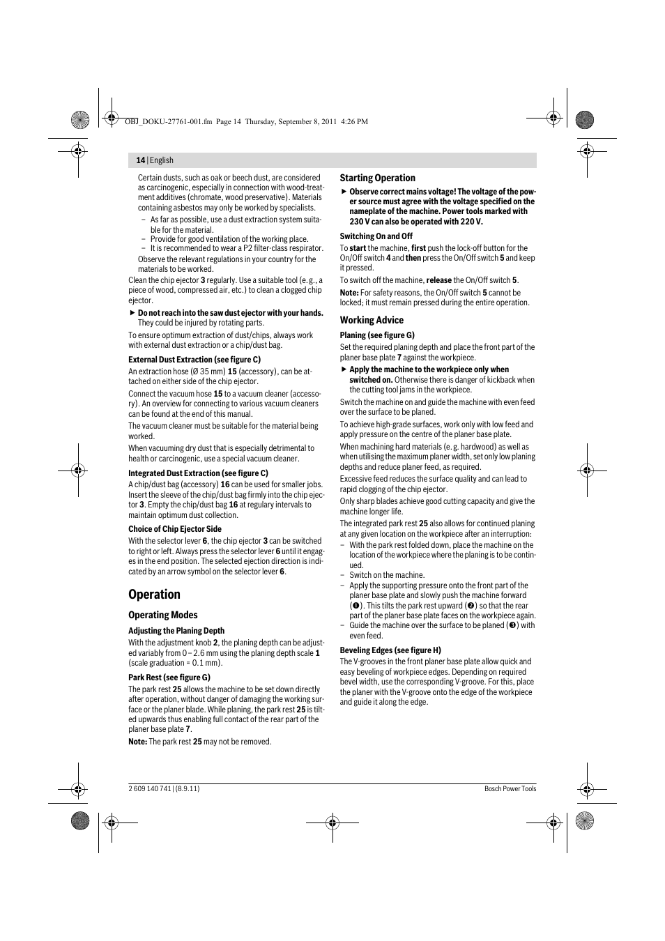 Operation | Bosch GHO 26-82 Professional User Manual | Page 14 / 142
