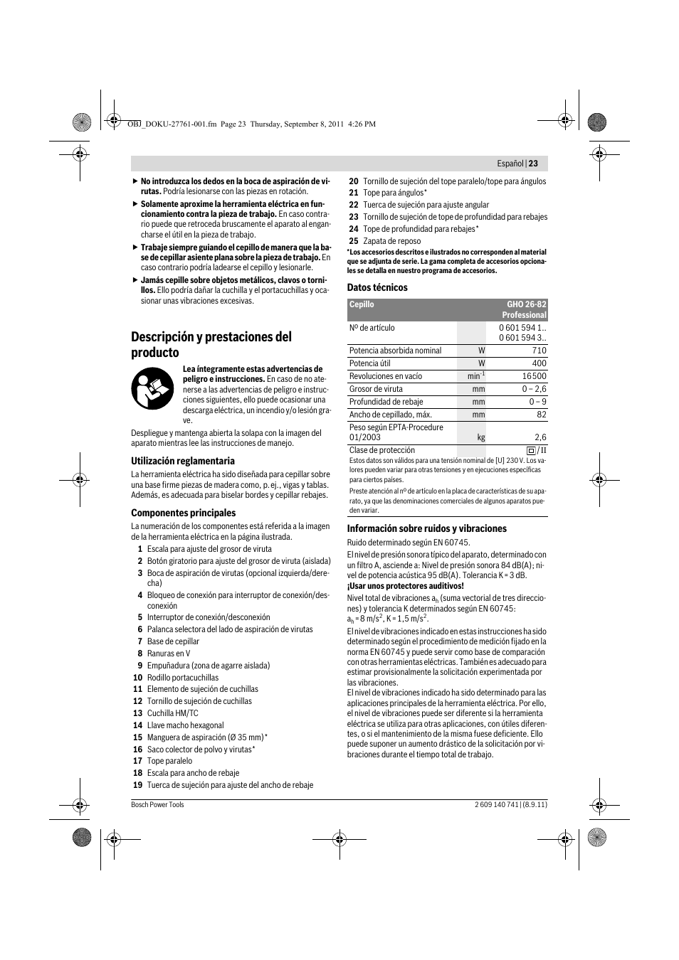 Descripción y prestaciones del producto | Bosch GHO 26-82 Professional User Manual | Page 23 / 142