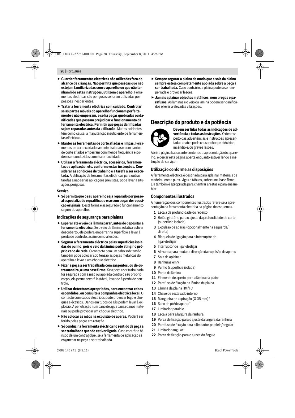 Descrição do produto e da potência | Bosch GHO 26-82 Professional User Manual | Page 28 / 142