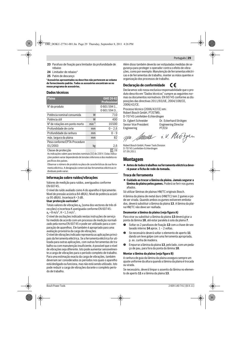 Montagem | Bosch GHO 26-82 Professional User Manual | Page 29 / 142