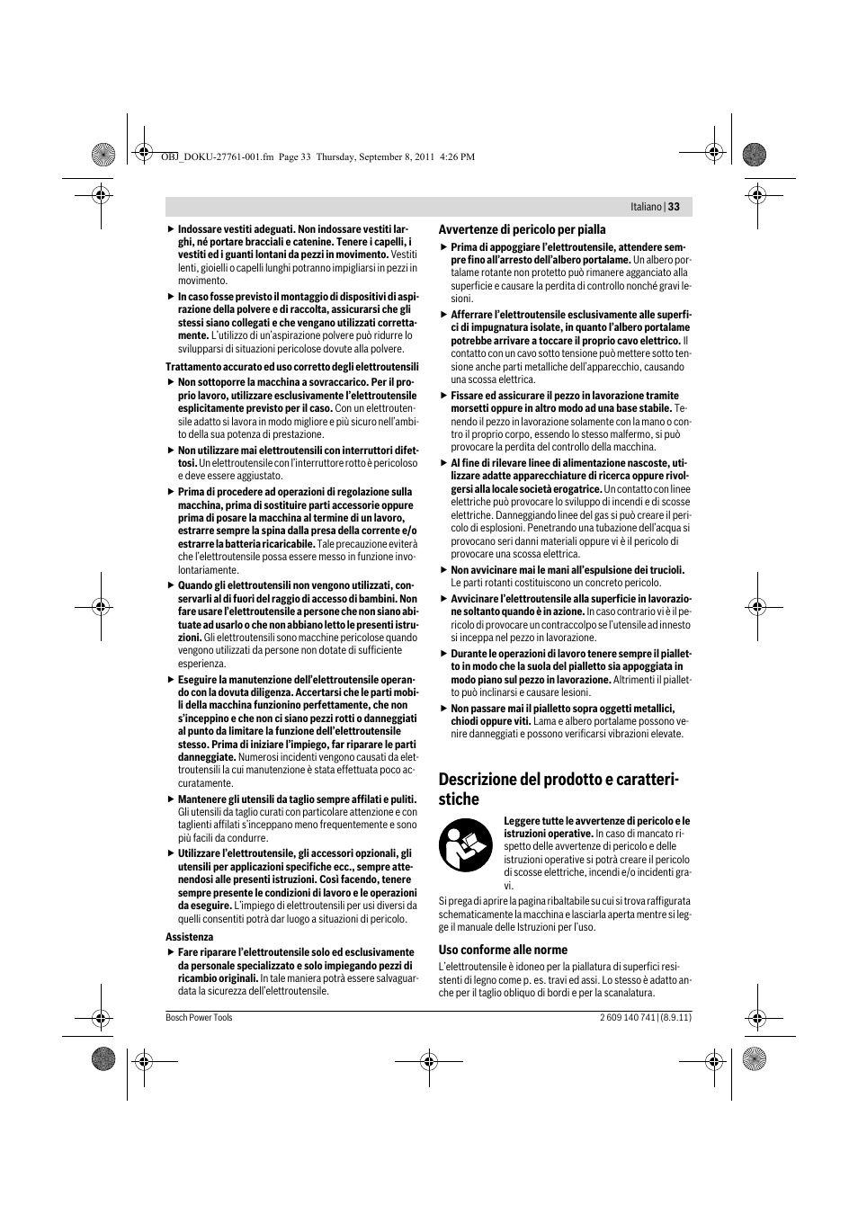 Descrizione del prodotto e caratteri- stiche | Bosch GHO 26-82 Professional User Manual | Page 33 / 142