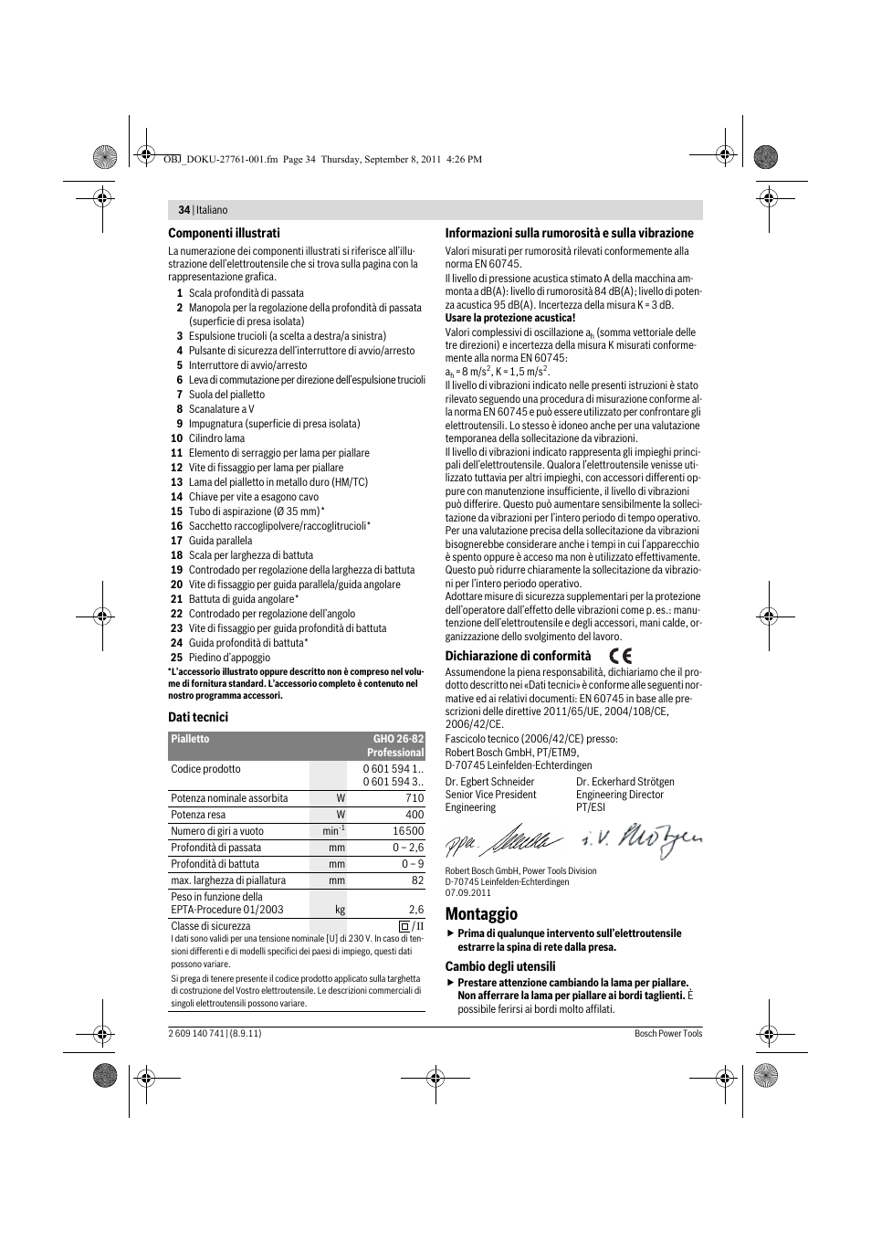 Montaggio | Bosch GHO 26-82 Professional User Manual | Page 34 / 142