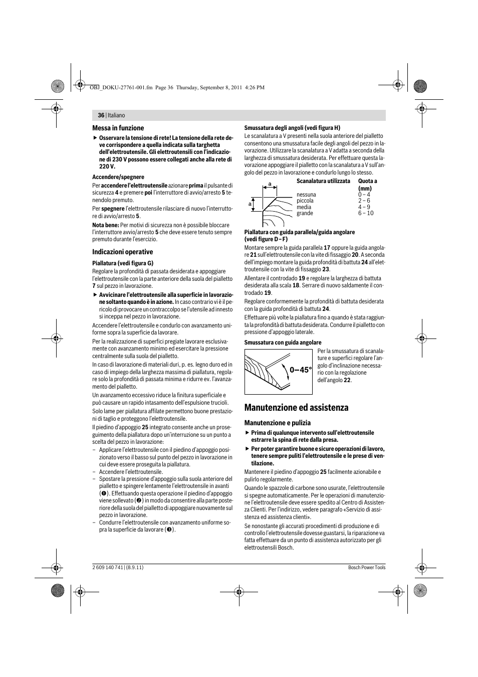 Manutenzione ed assistenza | Bosch GHO 26-82 Professional User Manual | Page 36 / 142