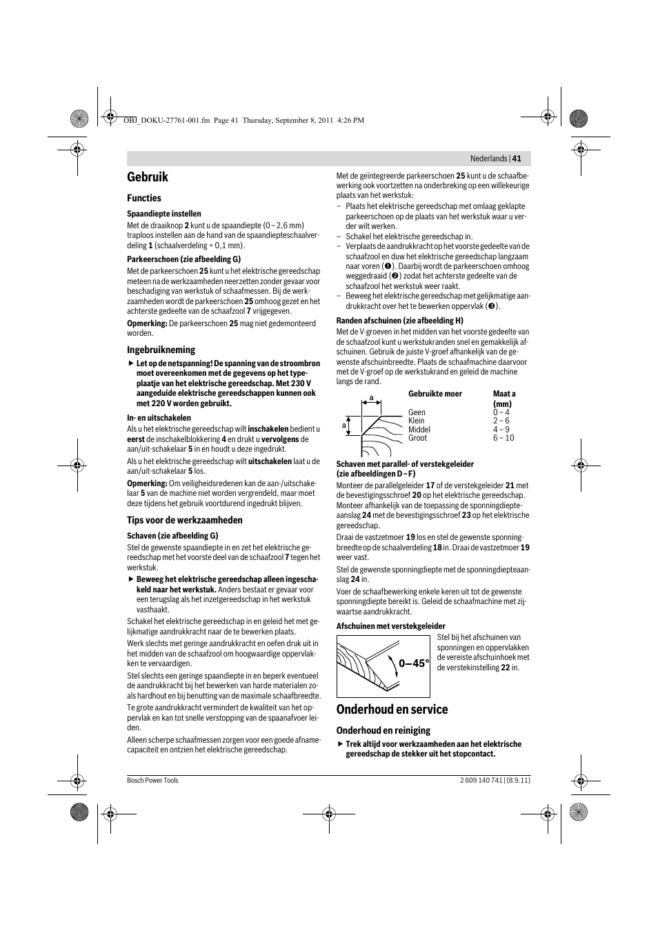 Gebruik, Onderhoud en service | Bosch GHO 26-82 Professional User Manual | Page 41 / 142