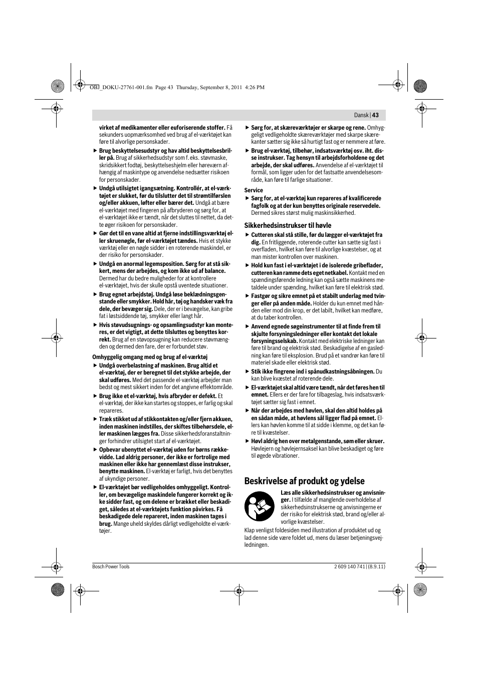 Beskrivelse af produkt og ydelse | Bosch GHO 26-82 Professional User Manual | Page 43 / 142