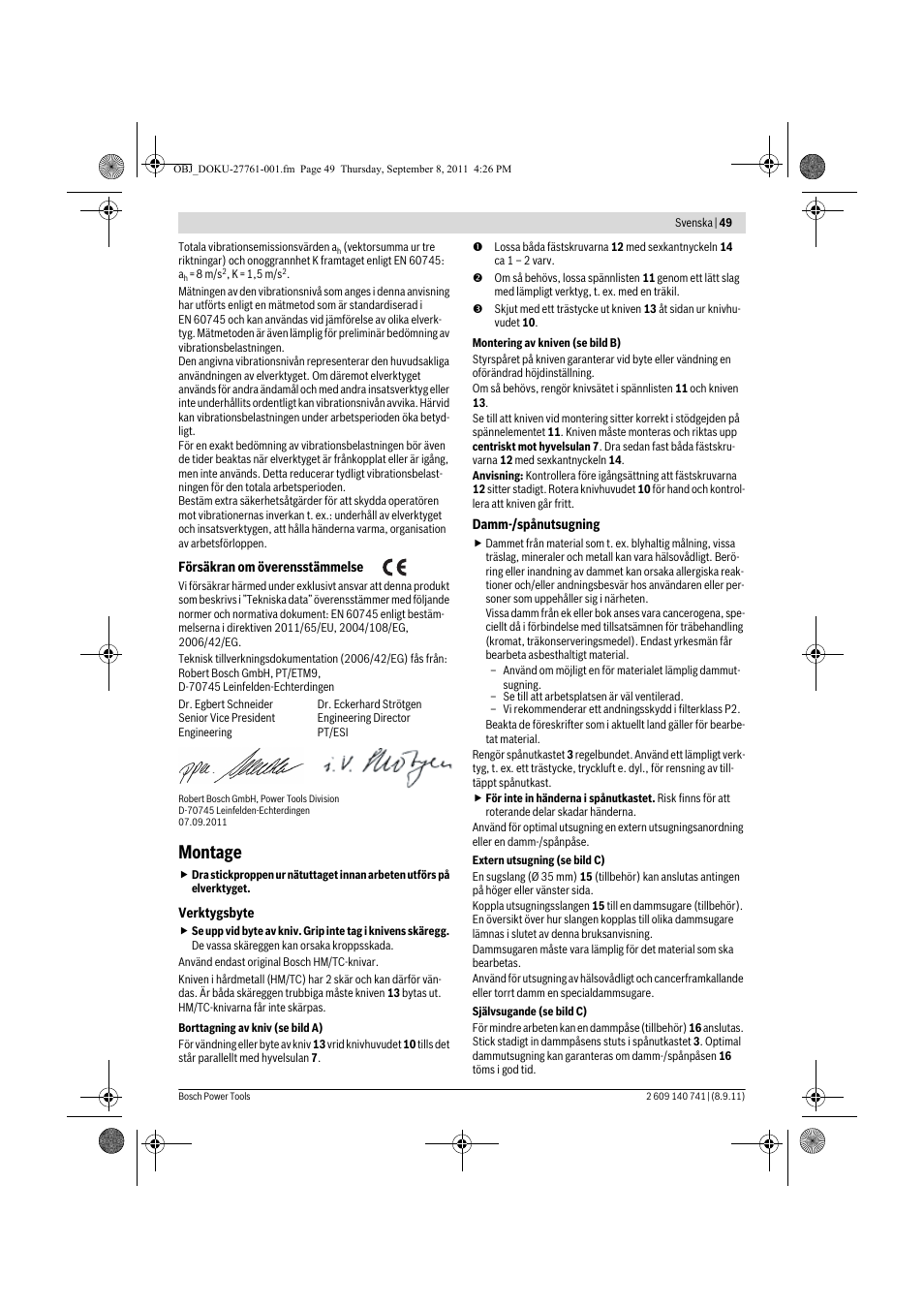 Montage | Bosch GHO 26-82 Professional User Manual | Page 49 / 142