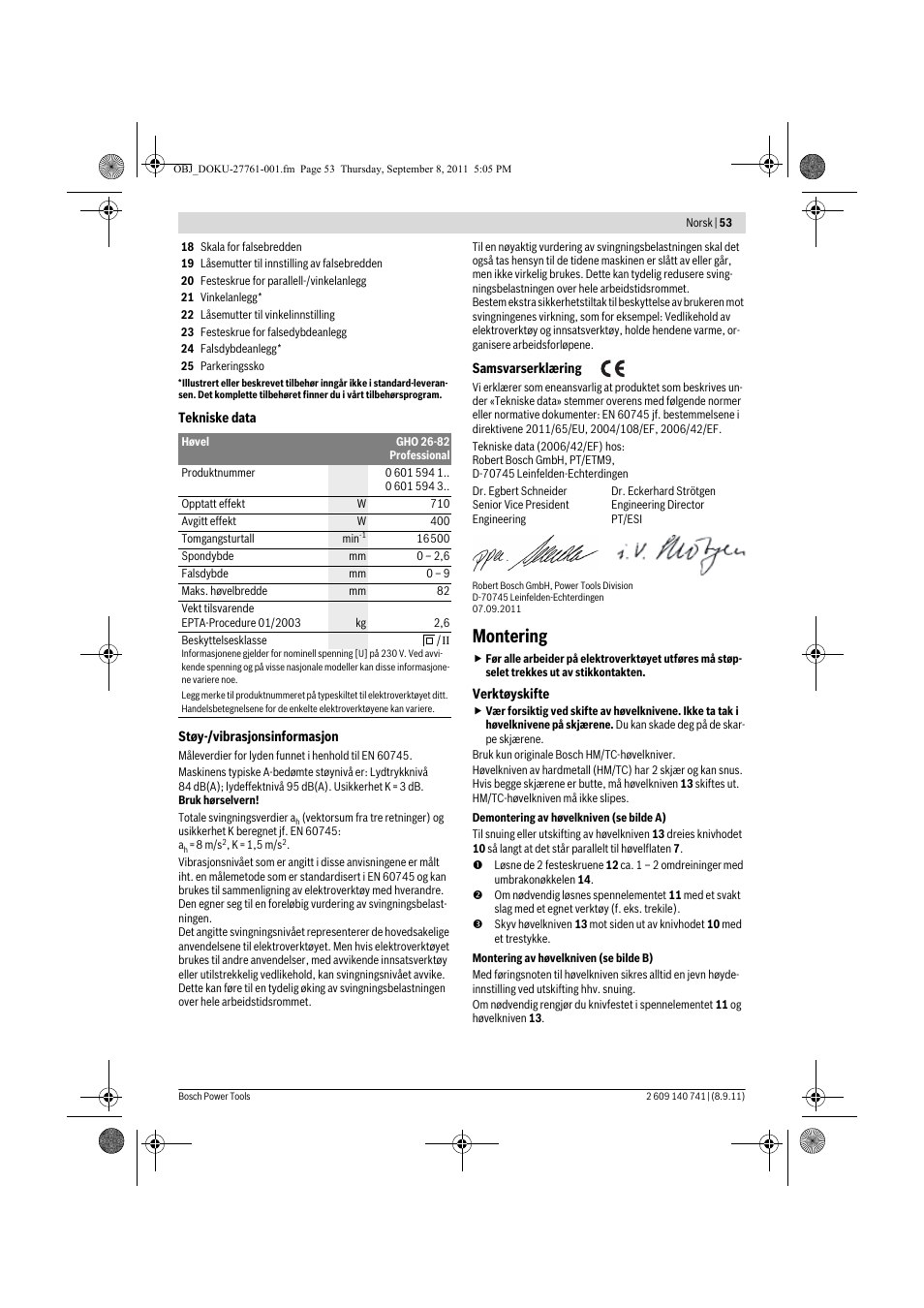 Montering | Bosch GHO 26-82 Professional User Manual | Page 53 / 142