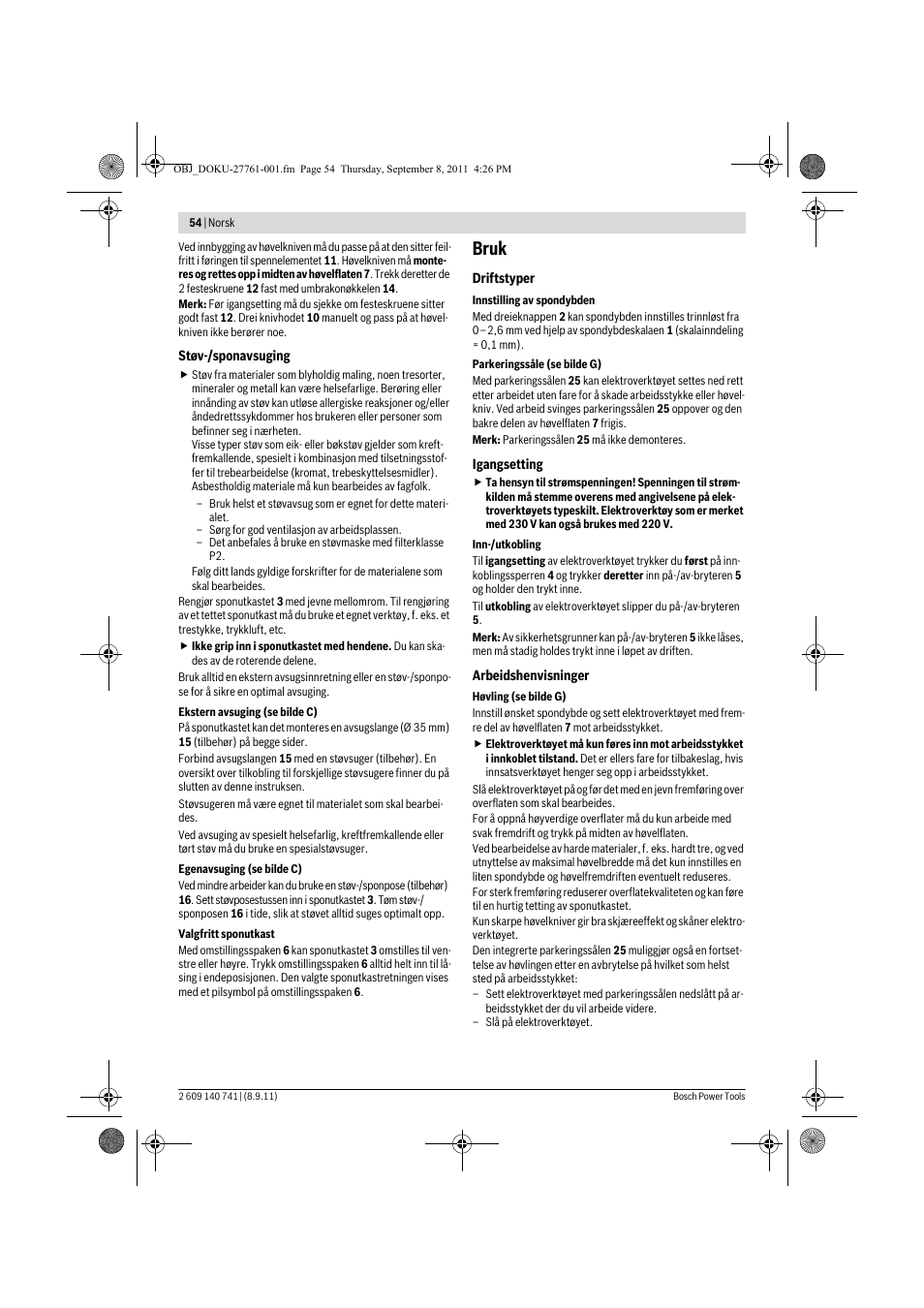 Bruk | Bosch GHO 26-82 Professional User Manual | Page 54 / 142