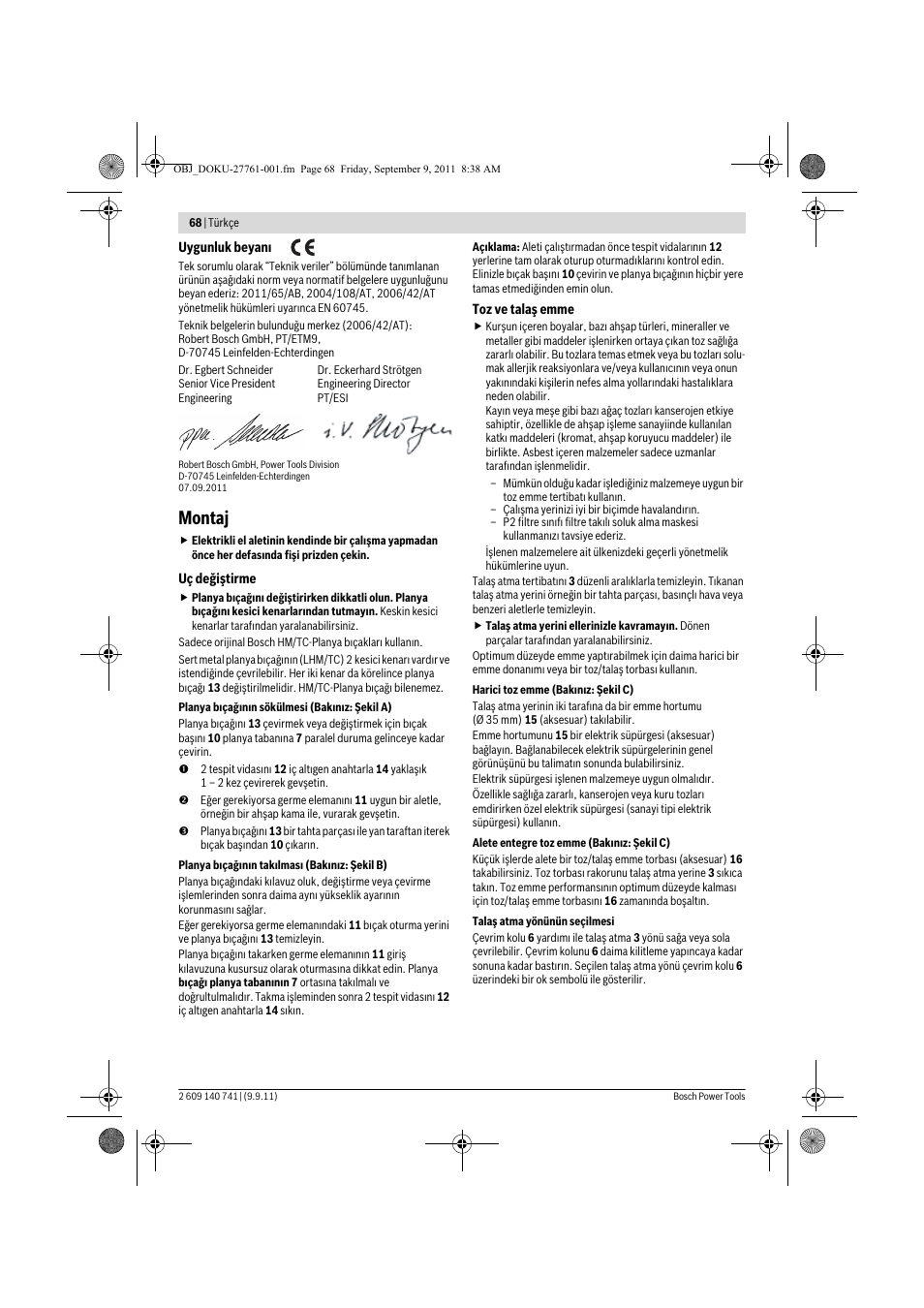 Montaj | Bosch GHO 26-82 Professional User Manual | Page 68 / 142