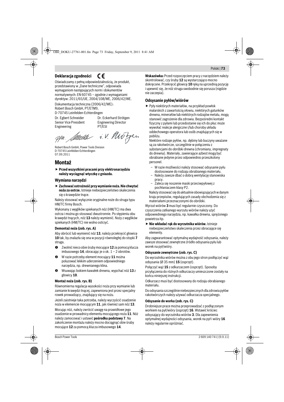 Montaż | Bosch GHO 26-82 Professional User Manual | Page 73 / 142