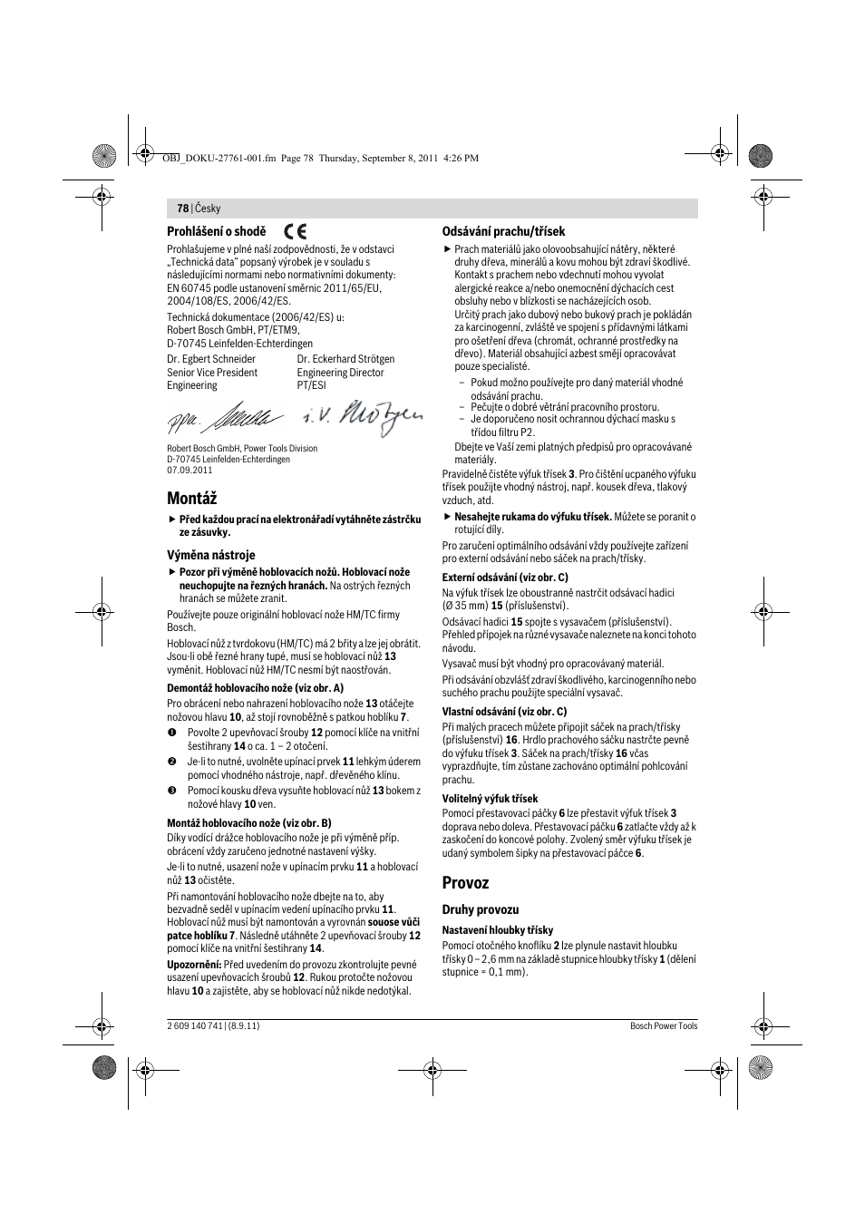 Montáž, Provoz | Bosch GHO 26-82 Professional User Manual | Page 78 / 142