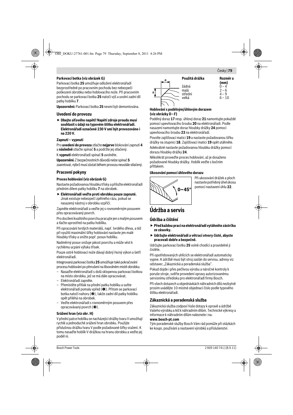 Údržba a servis | Bosch GHO 26-82 Professional User Manual | Page 79 / 142