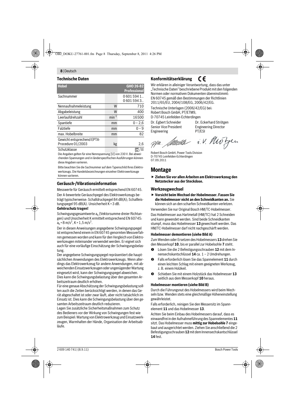 Montage | Bosch GHO 26-82 Professional User Manual | Page 8 / 142
